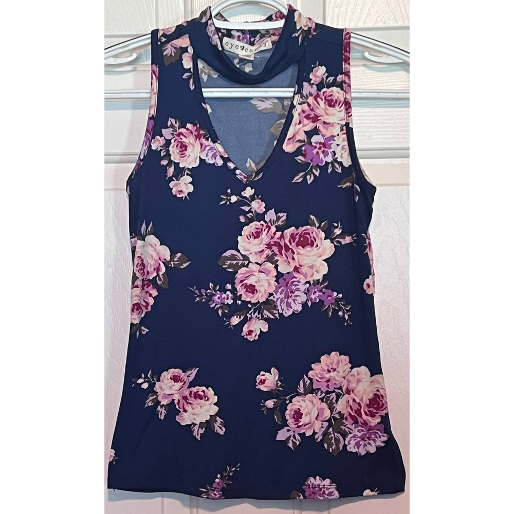 Eye Candy Women's Sleeveless Floral V-Neck Blouse Size S 21" Long x 13‎ 1/2" PTP